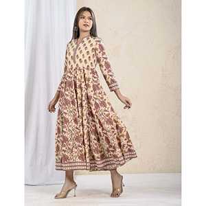 Vestido Largo de Algodón Estampado Color Malva, Estilo Casual Elegante y Hippie, Transpirable, Ideal para el Trabajo de Oficina, Fiestas de Cumpleaños - Product Image 4