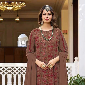 Elegante vestido de seda Georgette pesado Multi-hilo Jari bordado Santoon forro de seda Shalwar Kameez traje para bodas indio - Product Image 1