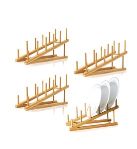 4 PCS <b>Wooden</b> Dish Drying <b>Rack</b> Bamboo Plate Dish <b>Rack</b> Stand Kitchen Cabinet Organizer Pot Lid Holder for Plate Dish - Product Image 1