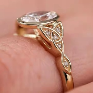 14k Gold 2.00 CT Oval Cut Bezel <b>Celtic</b> Lab Grown Diamond Engagement <b>Ring</b> For Her Lab Grown Diamond <b>Ring</b> for Women - Product Image 3