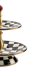 Soporte de pastel de lujo de 2 niveles con diseño a cuadros y pedestal dorado, bandeja decorativa redonda para postres, ideal para el té de la tarde y decoración de fiestas. - Product Image 3