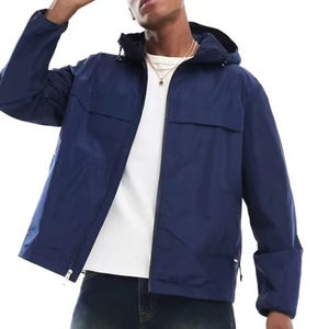 Veste à capuche oversize pour homme tendance, col montant, coupe-vent respirant, fermeture éclair, manteau d'extérieur classique, 100% coton - Product Image 2