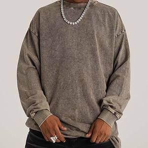 Otoño Invierno manga larga gota hombro sudaderas Vintage cuello redondo gota hombro cuello redondo básico sudaderas para hombres - Product Image 2