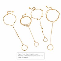 Chaîne de doigt, bague, bracelet de main en acier inoxydable avec zircone cubique plaqué or 18 carats, bijoux de main pour femme, vente en gros