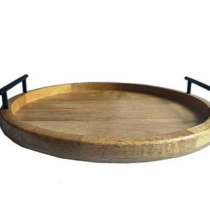 Raayan International-Bandeja decorativa de madera redonda hecha a mano, multiusos, diseño personalizado, modelo - Product Image 2