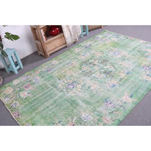 Alfombra de 5.2x8.3 pies, alfombra vintage, alfombra turca de lana verde con motivos de plantas y árboles - Product Image 3