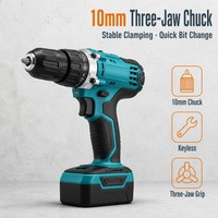 Perceuse sans fil 12V 18V 36V 600W de qualité industrielle, couple de 60 Nm, moteur à balais, mandrin à trois griffes, poignée pistolet, kit d'outils