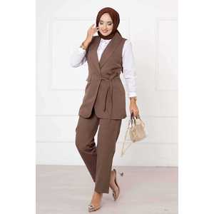 Conjunto de Chaleco con Lazos Laterales para Oficina, Estilo Casual Diario, Top de Crepé con Estampado, Cuello con Lazo, Decoración de Encaje, Talla XL para Verano - Product Image 4