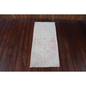 Alfombra Turca Pequeña de 1.6x3.2 pies (48x99 cm), Alfombra Vintage Blanca con Diseño de Puntos - Product Image 1