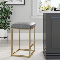Tabouret Carré en Acier Inoxydable Finition Or Brillant Ottoman Velours Joint Confortable Bar Restaurant Tabouret Salon Décors