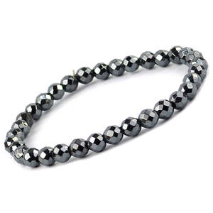 Natural Hematite 6mm Faceted Bead Bracelet-Grounding Protection Strength & Confidence Reiki Charged Gemstone - Product Image 1