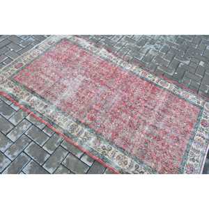 3.8x6.8 ft Turkish Rug, Vintage Area Rug, <b>Red</b> Moroccan <b>Wool</b> Rug - Product Image 4