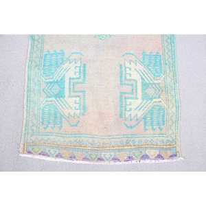 Tapis vintage 1,7x3,8 pieds, petit tapis turc, tapis persan en laine bleue - Product Image 4