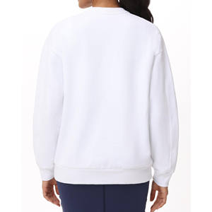<b>Women's</b> Winter Sweatshirts <b>White</b> Crewneck Loose Front Welted Pockets Oversized Drop Shoulder Long Sleeves 100% Cotton Fleece - Product Image 6