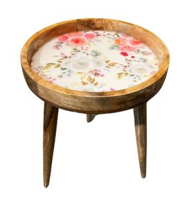 Taburete floral Mesa auxiliar de madera natural Mesa auxiliar Taburete escalonado de madera maciza redonda Pata de madera para sala de estar Desmontable para soporte - Product Image 1