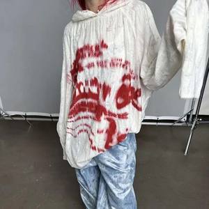 Top coreano de moda femenina de punto americano Y2K Dark Punk Hole Chic diseñado sudaderas con capucha mujeres letra impresa Streetwear sudadera - Product Image 2