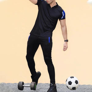 Sportswear <b>Polo</b> Shirt and Joggers <b>Set</b> Of 2 Pieces Short Sleeve Fitness Wear Athletic <b>Men</b> Tracksuits With Stripe Accent - Product Image 5