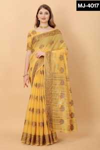 Vêtements de mariage pour femmes, Style ethnique indien, en soie de coton avec bordure Exclusive, Sari en coton complet avec Mina Butta Look, Sari pour femmes - Product Image 2