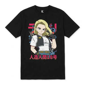 T-shirt Dragon Ball Android 18 en coton biologique 100% jersey 220 grammes, design compressé avec impression sérigraphiée - Product Image 2