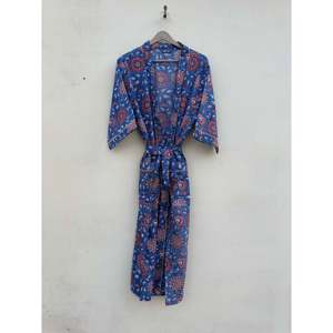 Robe Kimono en Coton Biologique Coupe Ample Taille Naturelle Imprimé Floral Fait Main - Product Image 1