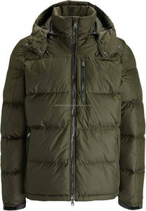 Chaqueta acolchada para hombre de calle alta, abrigo de invierno con cremallera, cordón, cuello alto, último diseño cálido aislado, lona teñida lisa - Product Image 4