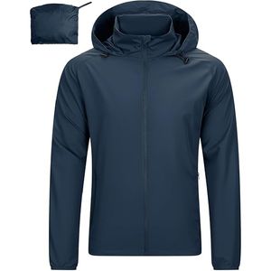 Veste en nylon légère et imperméable pour hommes, avec capuche, coupe-vent, fermeture à glissière, logo avant, veste en nylon pour l'extérieur - Product Image 5