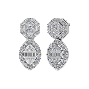 Boucles d'oreilles en forme de marquise en or massif 14 carats avec diamants naturels baguette Style tendance Fournisseur OEM ODM pour femmes - Product Image 2