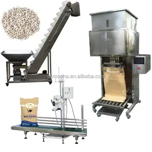곡물 밥 커피를 위한 채우는 패킹 선을 자루에 넣기 20kg 50kg 카사바 옥수수 과립 포장 기계 5kg 25kg 옥수수 탄 부대
