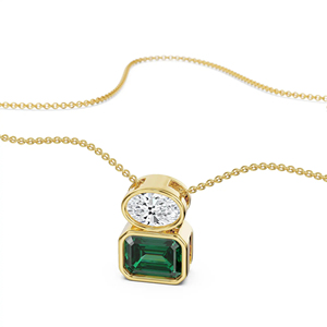 Luxury <b>Emerald</b> & Diamond <b>Pendant</b> Necklace in 18K Gold Geometric Double Stone Necklace for Women - Product Image 2