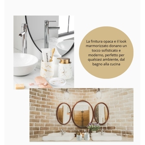 Juego de Baño de Cerámica con Efecto Mármol Blanco, Dispensador de Jabón de 400 ml, Portacepillos de Dientes y Jaboneras Recargables - Product Image 6