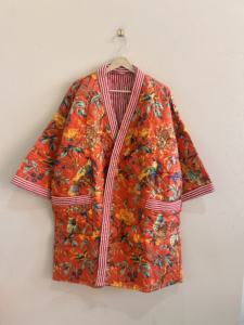 Cotton Floral Bird Printed Quilted <b>Kimono</b> <b>Robe</b> Handcrafted <b>Long</b> Duster Women Jacket - Product Image 2