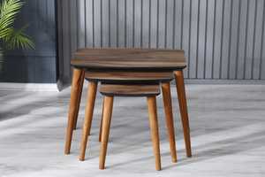Modern Convertible Nesting <b>Coffee</b> <b>Tables</b> White Laminate Top Wood <b>Legs</b> Midcentury Design Living Room Furniture 2 Year Warranty - Product Image 5