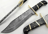 Couteaux de chasse en acier D2 faits à la main sur mesure avec manche en os Couteau Bowie hautement poli avec étui en cuir.