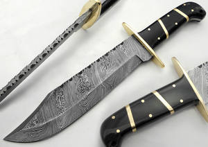 Cuchillos de caza de acero D2 hechos a mano personalizados con mango de hueso Cuchillo Bowie de alto pulido con Funda de cuero. - Product Image 2