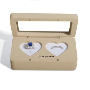 Caja de anillo de madera hecha a mano Beige para bodas, soporte para portador de anillo de doble Corazón, decoración de madera pulida para compromiso - Product Image 2