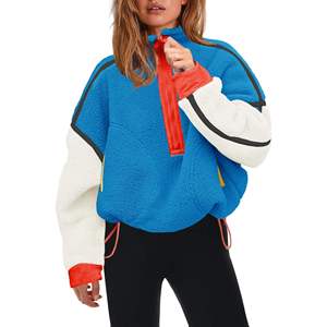 <b>Women</b> Hooded Sherpa Fleece <b>Quarter</b> <b>Zip</b> <b>Sweatshirt</b> Soft Warm Pullover Long Sleeve Color Trackstar OEM Private Label - Product Image 6