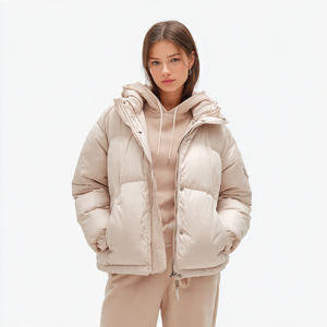 Women's Cropped Winter Knitted Puffer Jacket Stand Collar Bubble Shine Design Windproof Breathable Customizable Color Outerwear - Product Image 5