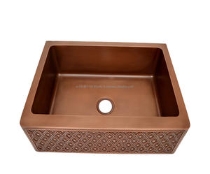 Fregadero de cocina de cobre con acabado antiguo, cuadrado, calibre pesado, estándar americano, patrón de Argyle de alta calidad, granja martillada clásica - Product Image 1