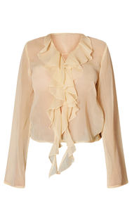 Femmes 100% Polyester mousseline de soie à volants dentelle avant imprimé chemise décontracté Beige XS taille été sans bretelles décolleté jour en gros automne - Product Image 5