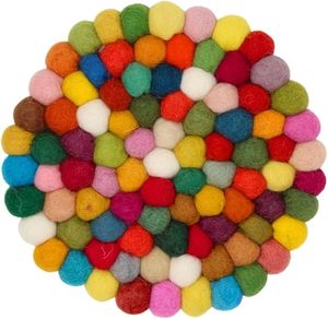 Best Decorative Tableware Round Wooden Table <b>Coaster</b> <b>Set</b> With Beast Design Felt Ball Mat/Pad for Parties and Other Functions - Product Image 1