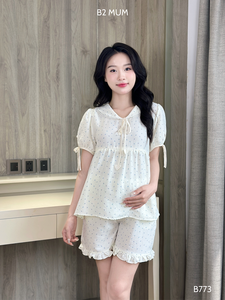 Tenue de maternité en lin de haute qualité B773 Anti-rétrécissement Bow Print Minimalist Daily Wear avec une bonne absorption Prix de gros - Product Image 2