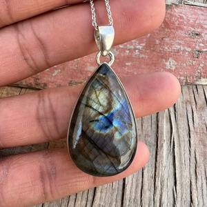 Pendentif en argent sterling 925 de style Boho classique pour femme fait à la main avec des pierres précieuses de Labradorite bijoux cadeaux plaqués rhodium - Product Image 3