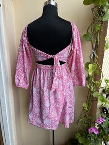 Main bloc imprimé femmes robe mi-longue Style Boho court été coton robe indien coton gaze 100% coton - Product Image 2