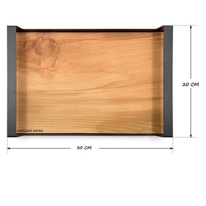 Plateau de service rectangulaire moderne en bois d'acacia avec poignées Plateau décoratif à double matériau pour les collations et les boissons Plateau de table - Product Image 3