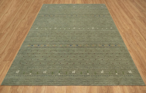 Tapis Gabbeh en laine vert sauge fait main, design tribal minimaliste, grand tapis de sol, décoration d'intérieur confortable pour le salon - Product Image 2