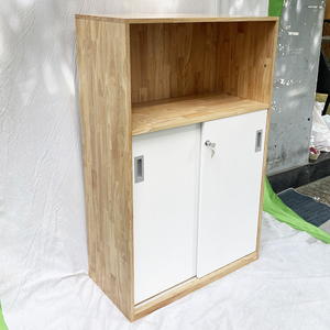 Archivador Minimalista de 3 Niveles de Madera de Caucho con Puertas Corredizas con Cerradura y Características Ajustables para Oficina, Taller, Dormitorio-THS68029 - Product Image 3