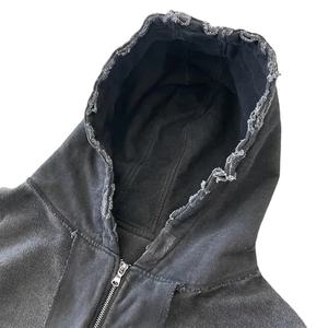Sweat-shirts à capuche surdimensionnés pour hommes de qualité supérieure, style streetwear, fermeture éclair, épaules tombantes, effet délavé, poids lourd, 100% coton molletonné, lavage à l'acide - Product Image 5