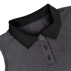 เสื้อโปโลกอล์ฟแขนกุดสำหรับผู้หญิง สีเทา ติดกระดุม ปกพับลง ผ้าสวมใส่สบาย - Product Image 4