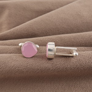 Boutons de manchette Niharika Gems, design artisanal, en calcédoine rose naturelle, sertis dans un cadre, en argent sterling 925, faits à la main - Product Image 5