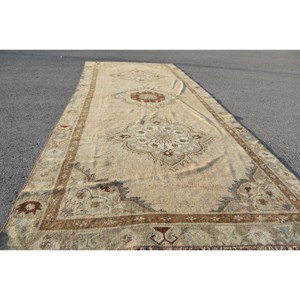 พรมขนสัตว์ตุรกี4x10.9ft วินเทจดีไซน์เย็บปะติดปะต่อกันสีเบจและน้ำตาลถักทอแบนสำหรับตกแต่งห้องนั่งเล่นกว้าง4เมตร - Product Image 4